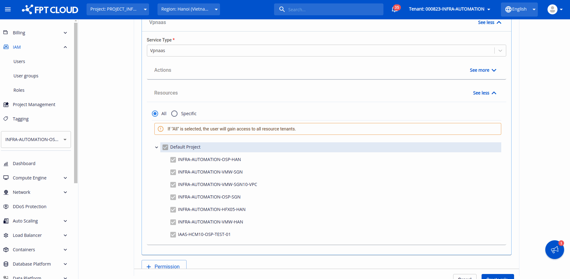 Create role - VPN