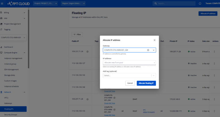 Allocate IP – Custom Gateway