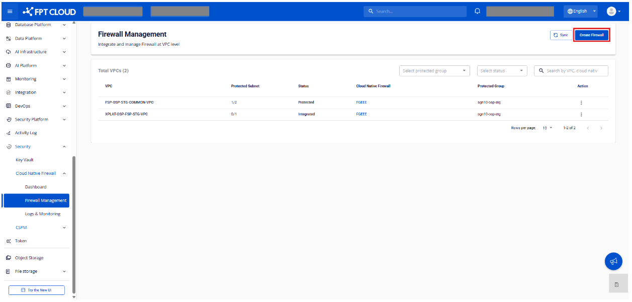 Create Firewall button