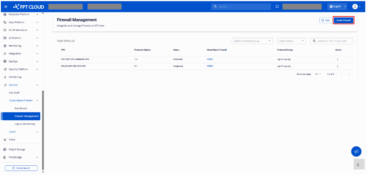 Create Firewall button