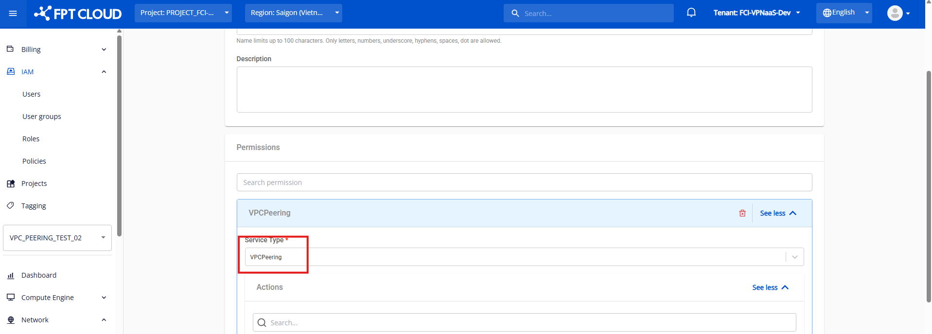 Create a role for VPC Peering