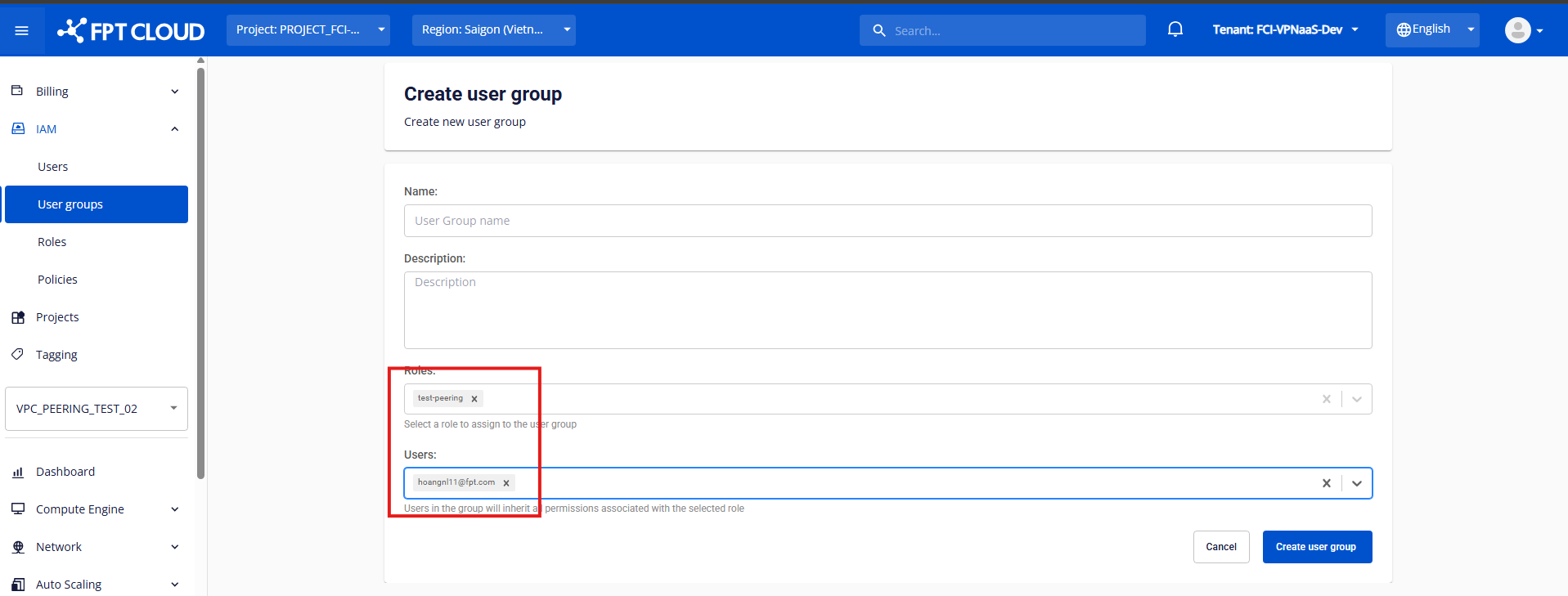 Create a User group
