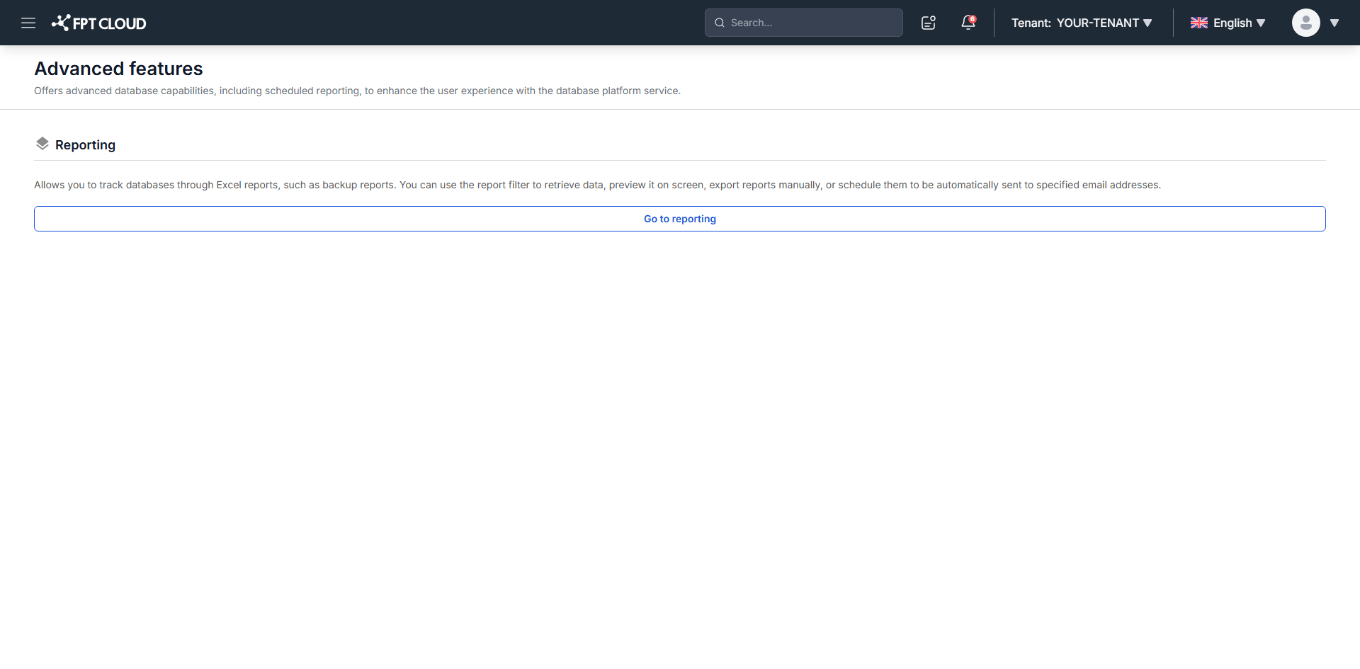 Advanced Features screen with the Go to Reporting button