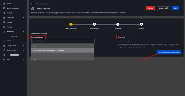 Report dashboard selection screen
