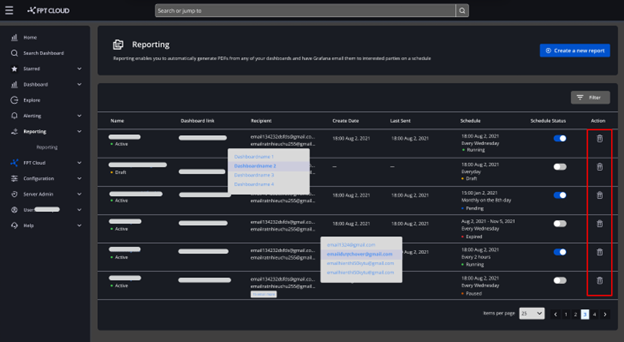 Report list with trash icon
