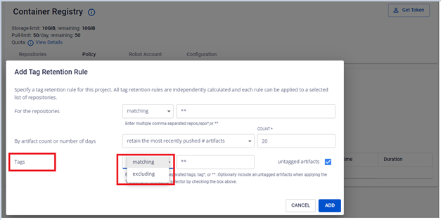 matching/excluding option for tags