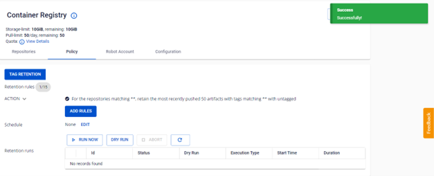 Result after updating retention rule