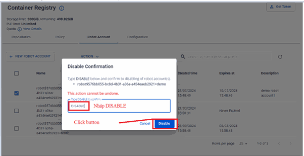 Enter DISABLE to confirm