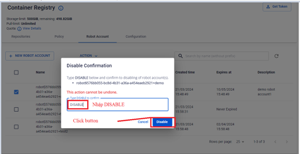 Enter DISABLE to confirm
