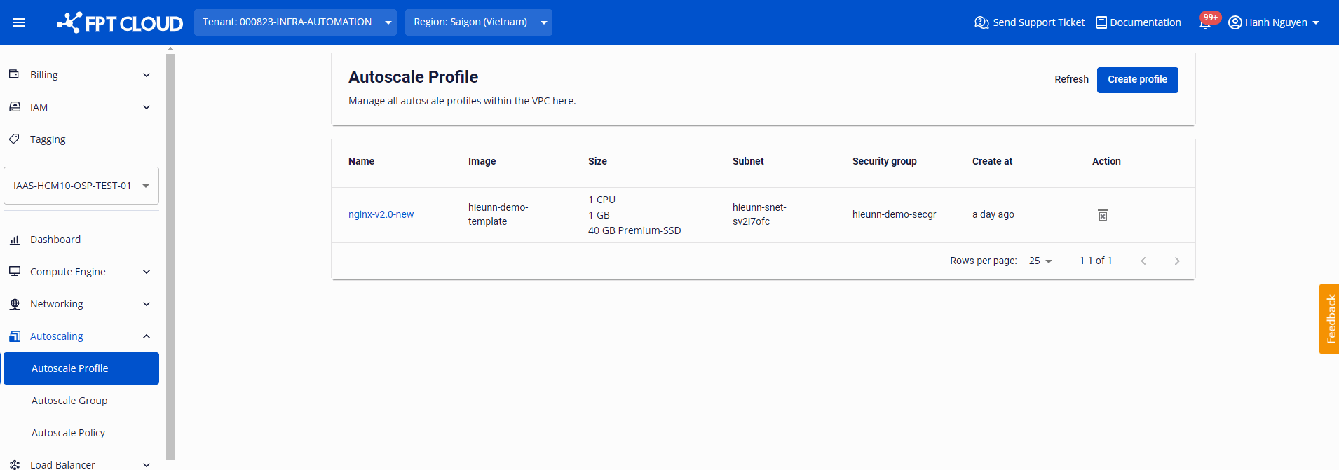 list profile after rename