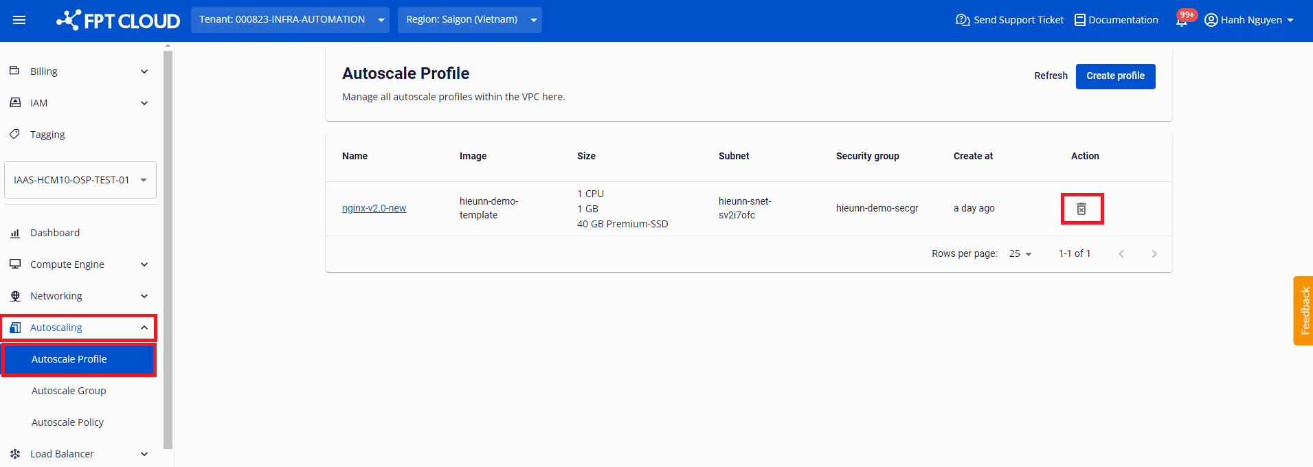 delete profile