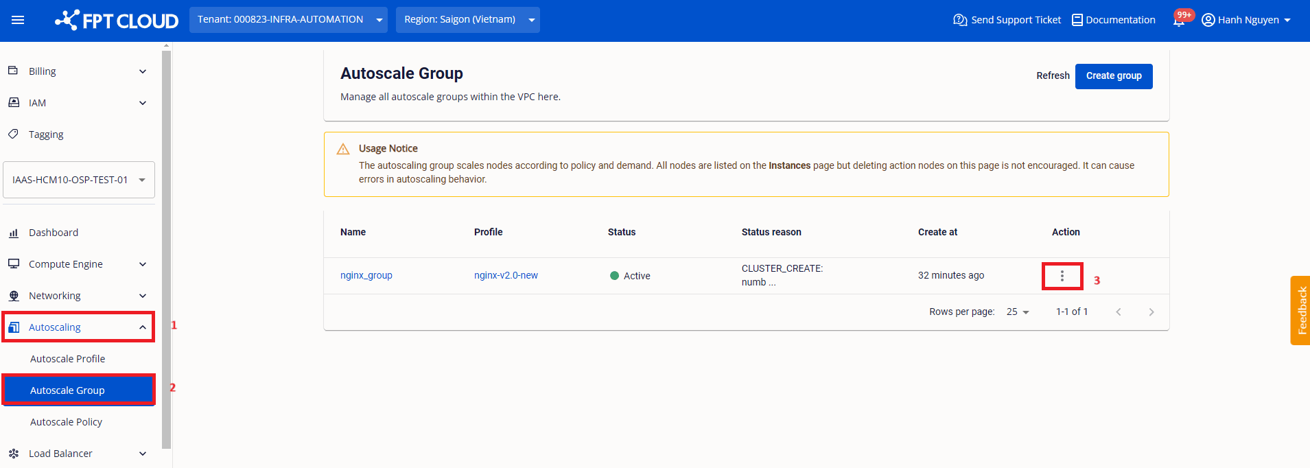 open group action menu