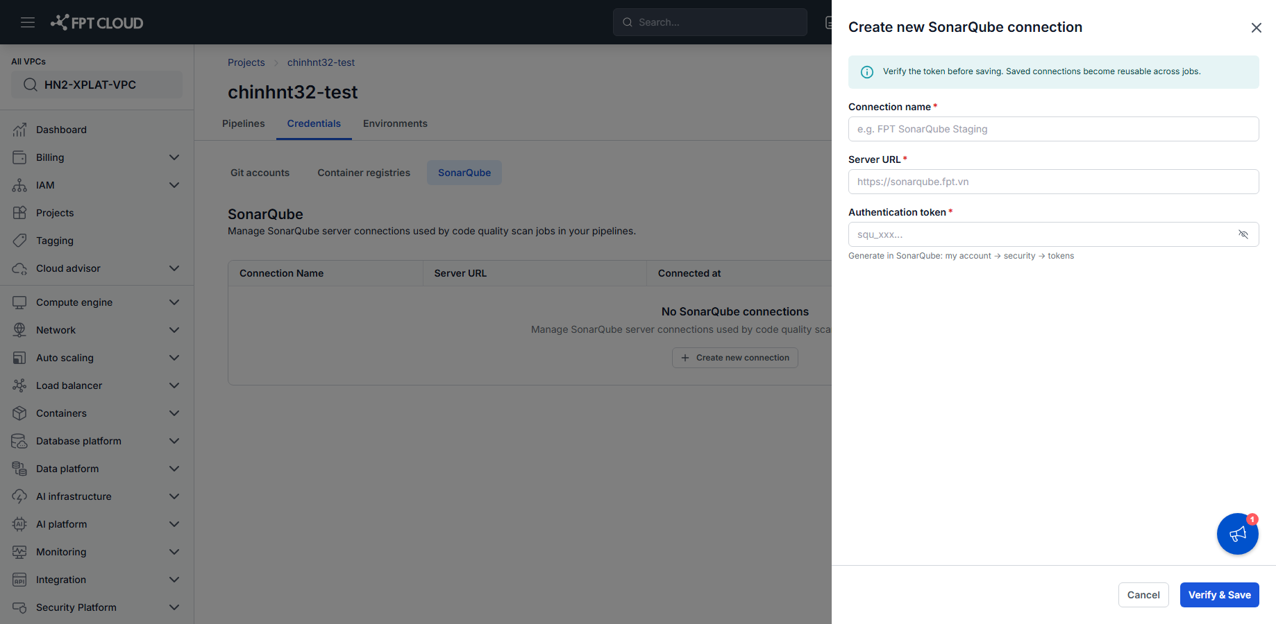 Create new SonarQube connection
