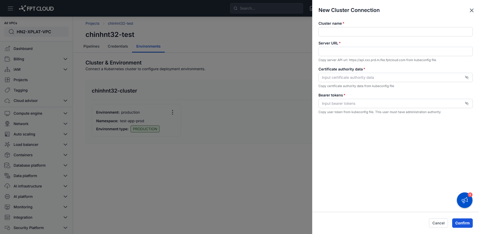 New Cluster Connection form