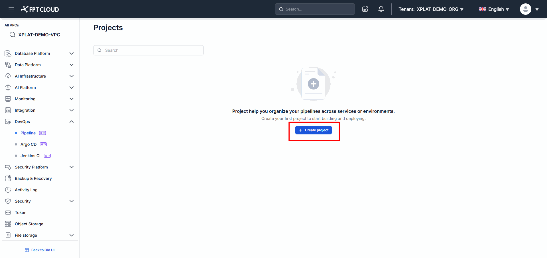 Create project button