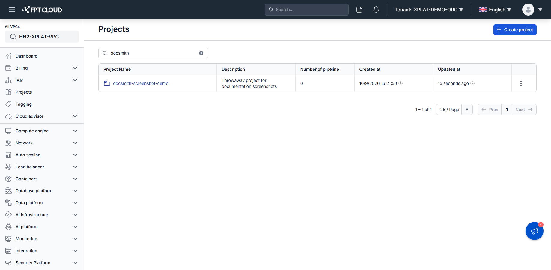 Project search results