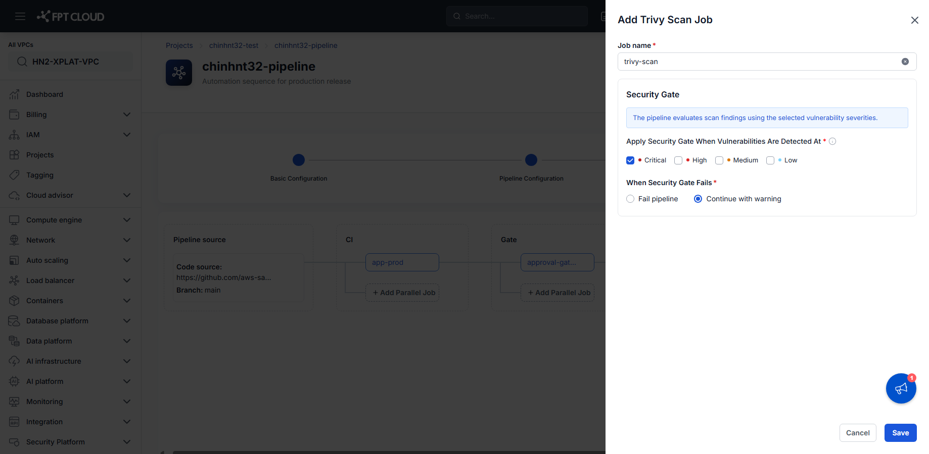 Add Trivy Scan Job