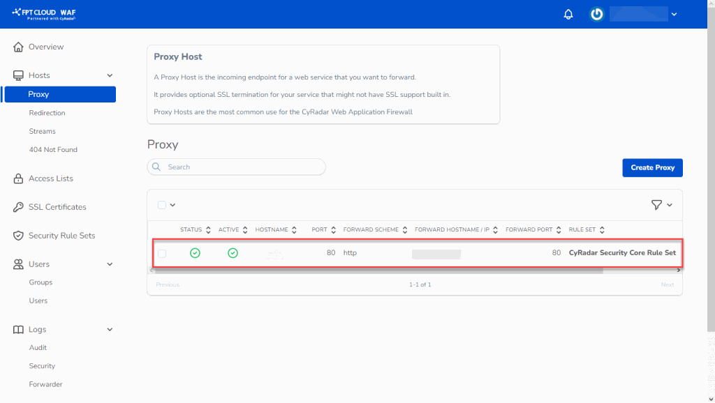 Proxy host details