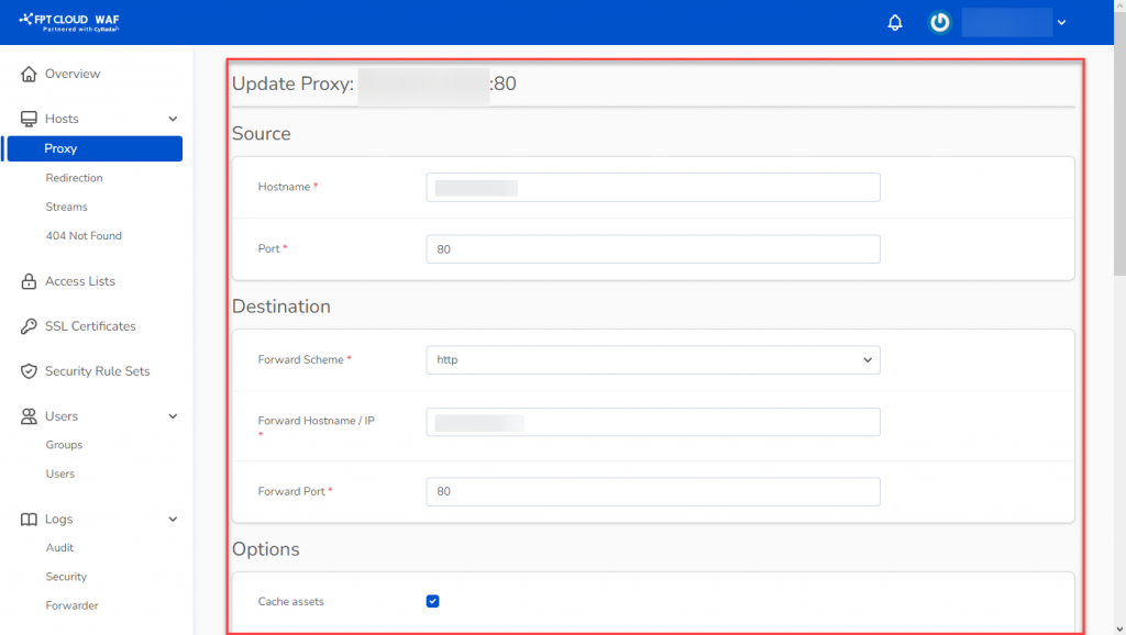 Edit proxy host details