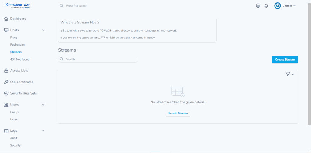Stream host management screen