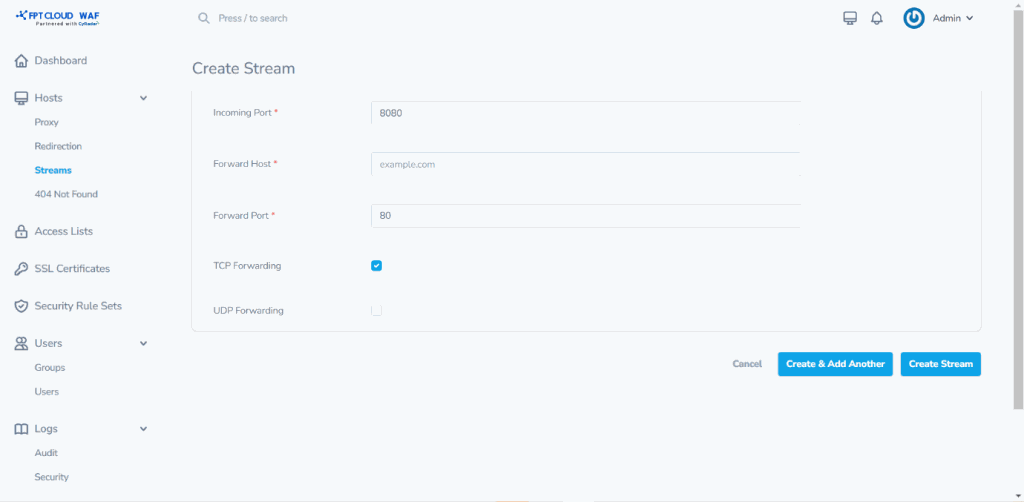 Enter stream host details