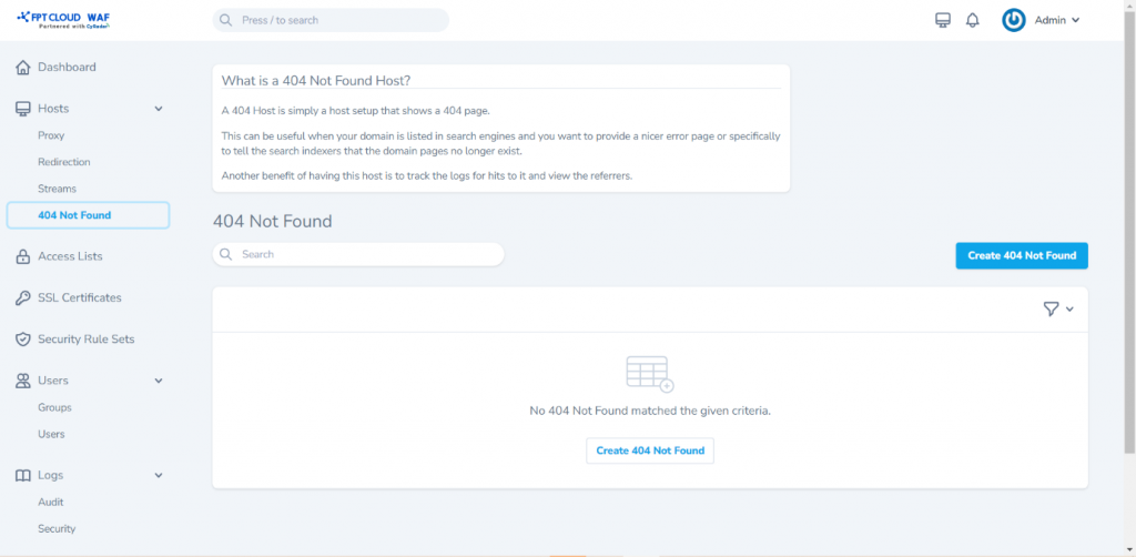 404 host management screen