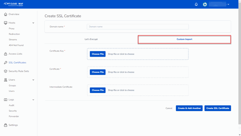 Configure Custom certificate