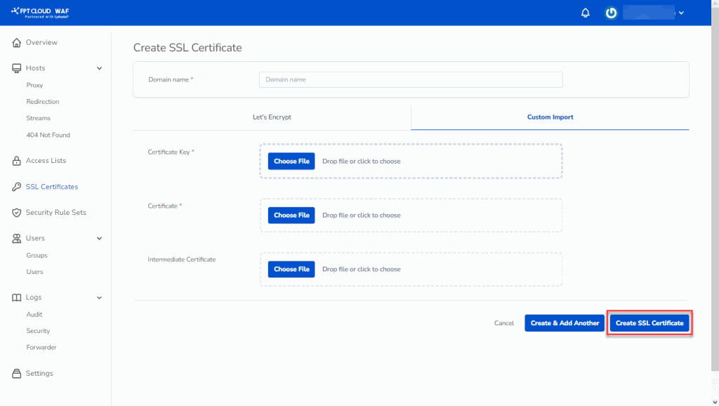 SSL certificate list after creation