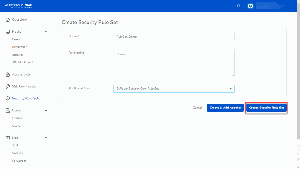 Security rule set detail after creation
