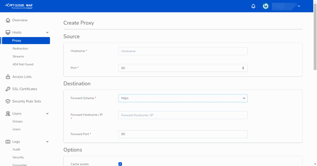 Enter proxy host details