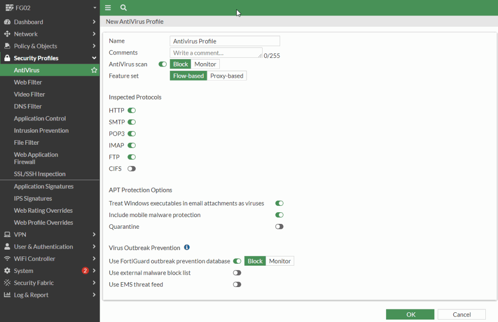 Create AntiVirus profile