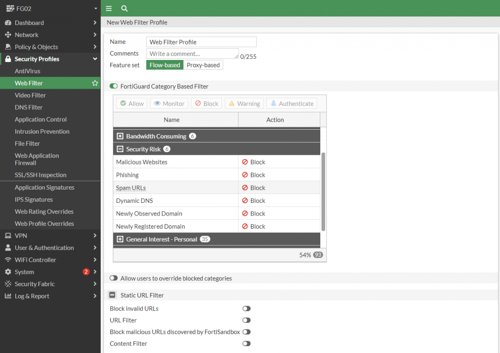Create Web Filter profile