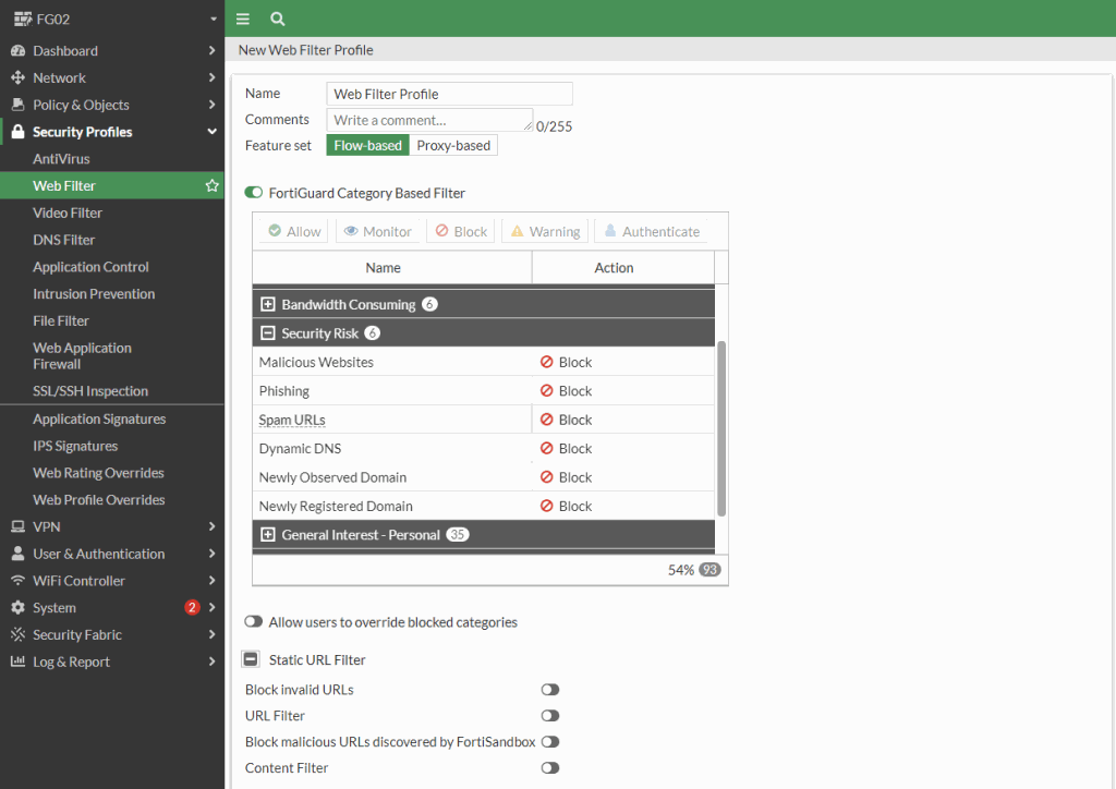 Create Web Filter profile