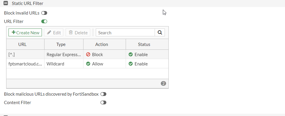 URL filter result