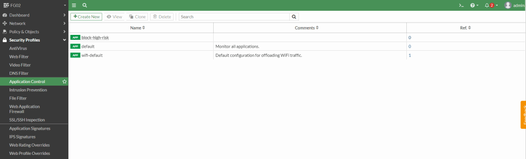 Application Control profile list