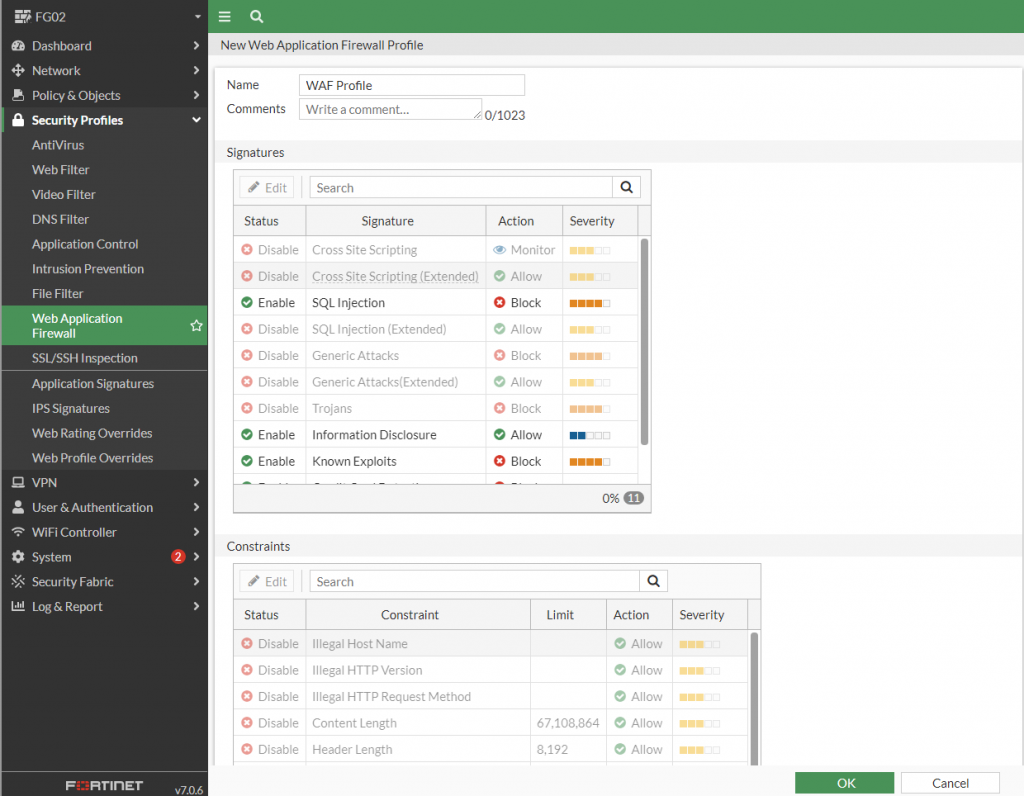 Create WAF profile