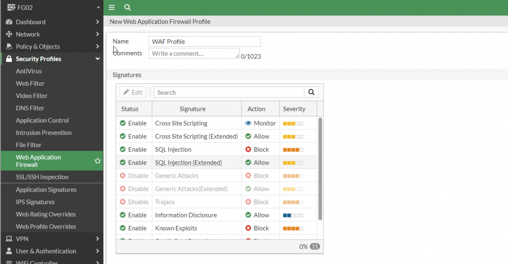 Enable WAF signatures