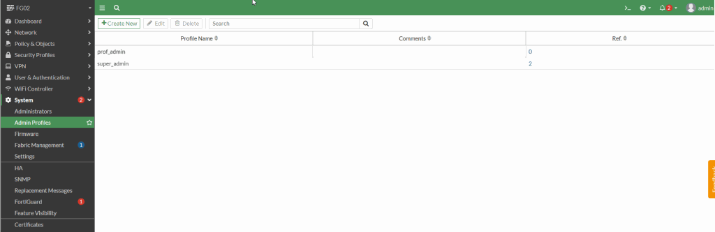 Admin Profiles list