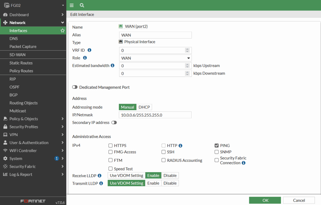Configure WAN interface (Port 2)