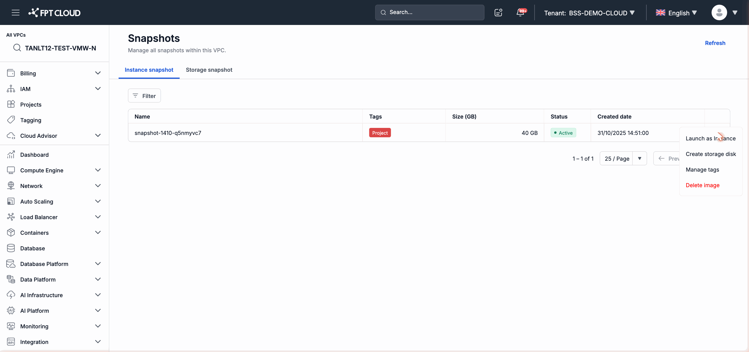 Action menu