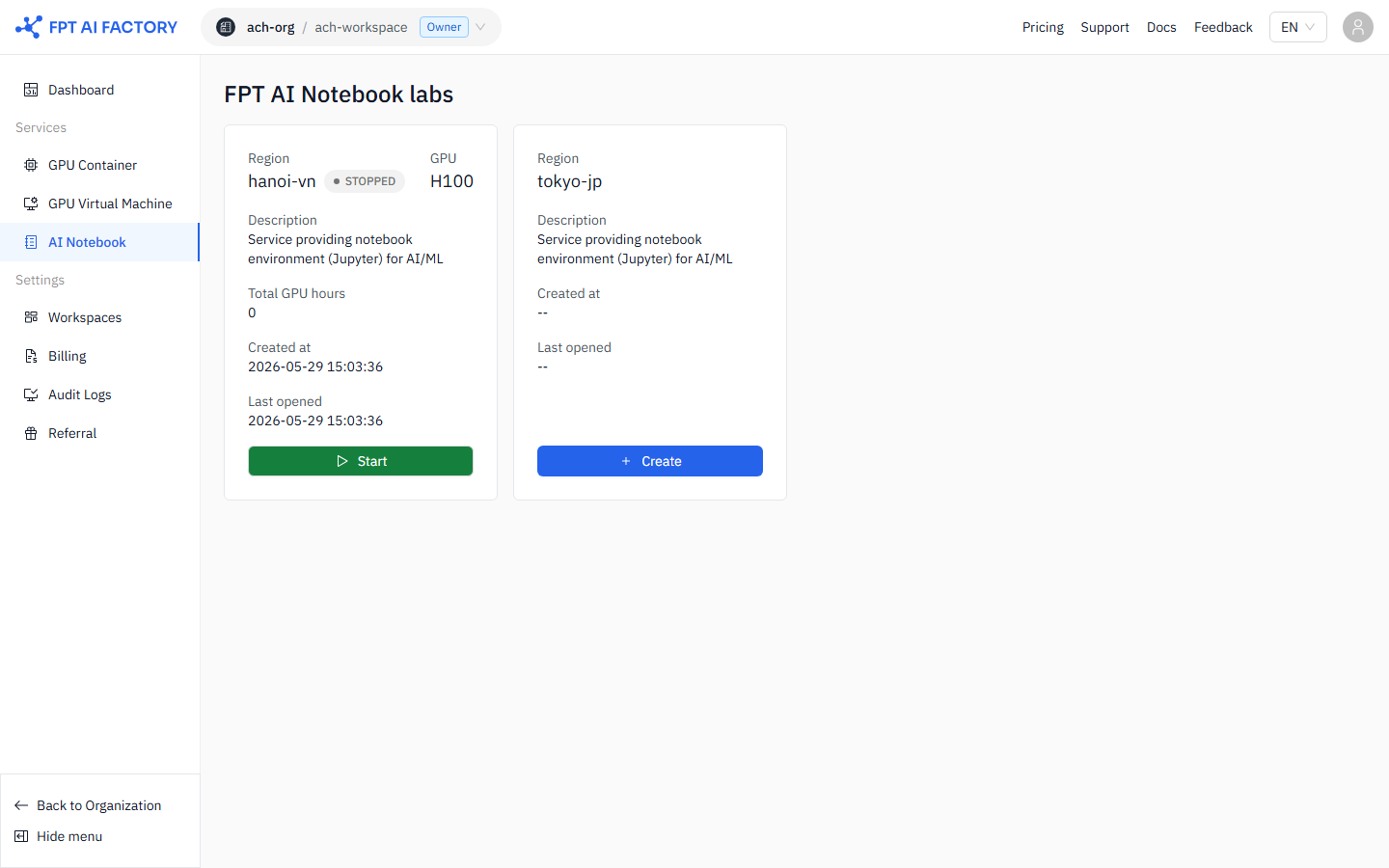 The Create Notebook form