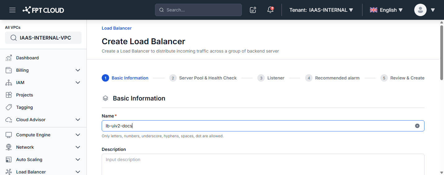 Create Load Balancer - Basic Information