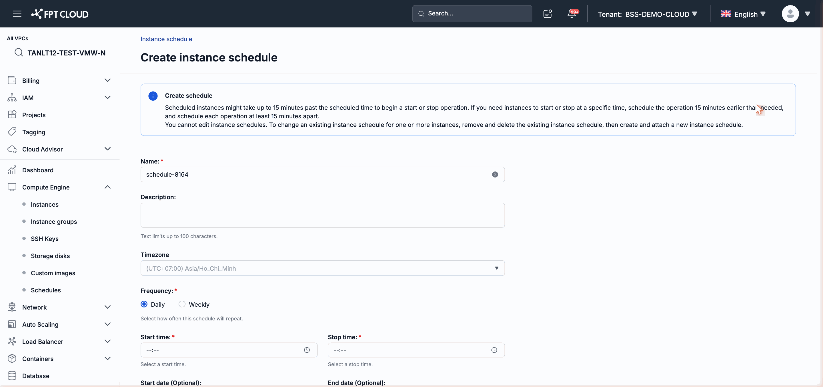 Schedule creation form