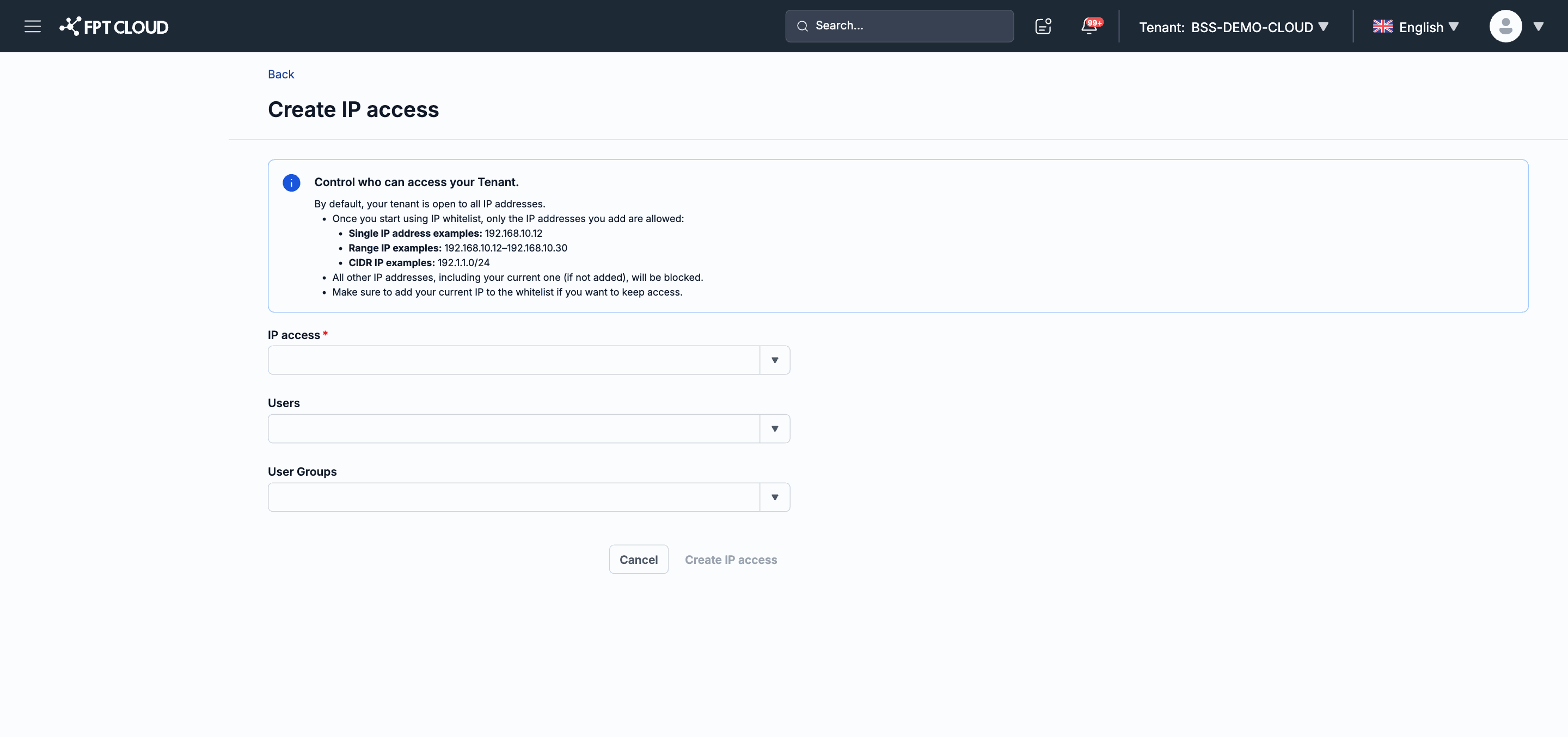 Create IP Whitelist Form
