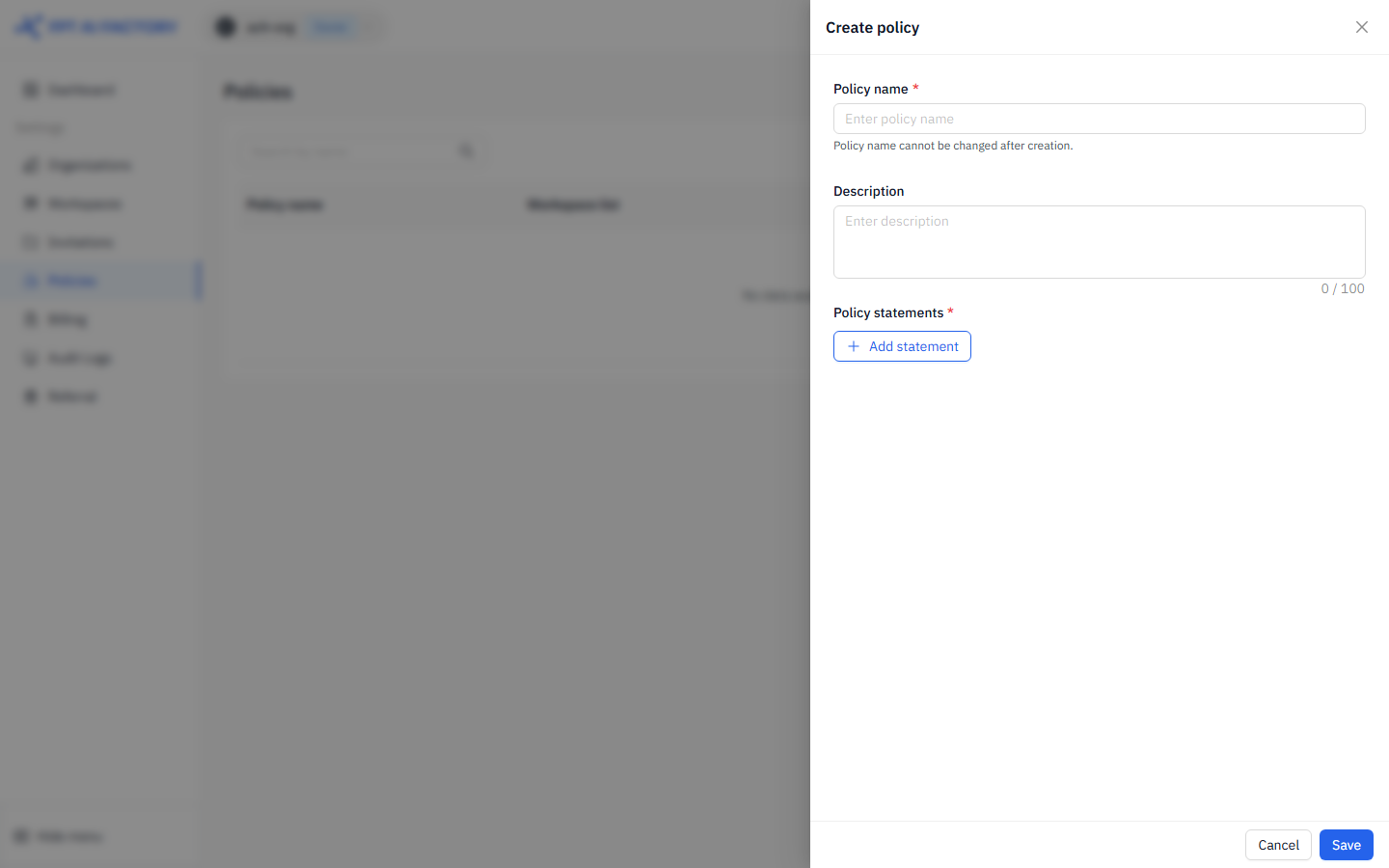 Create policy drawer