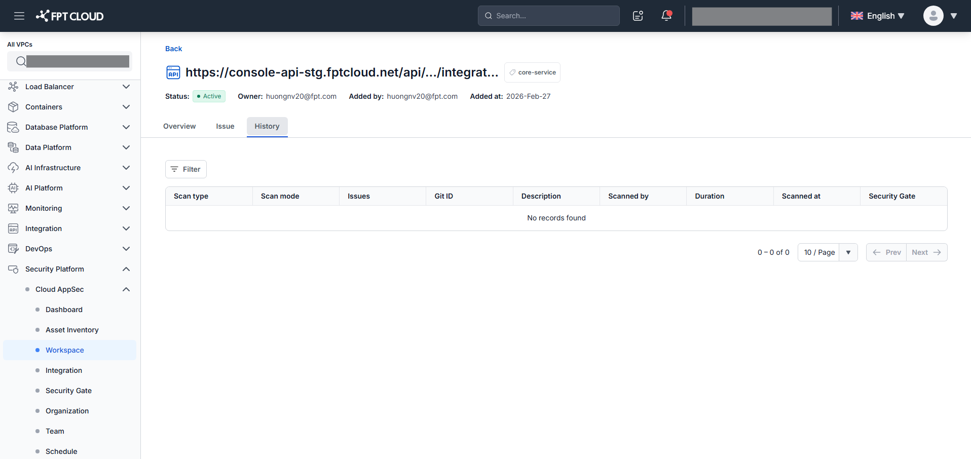 DAST API — Asset scan history