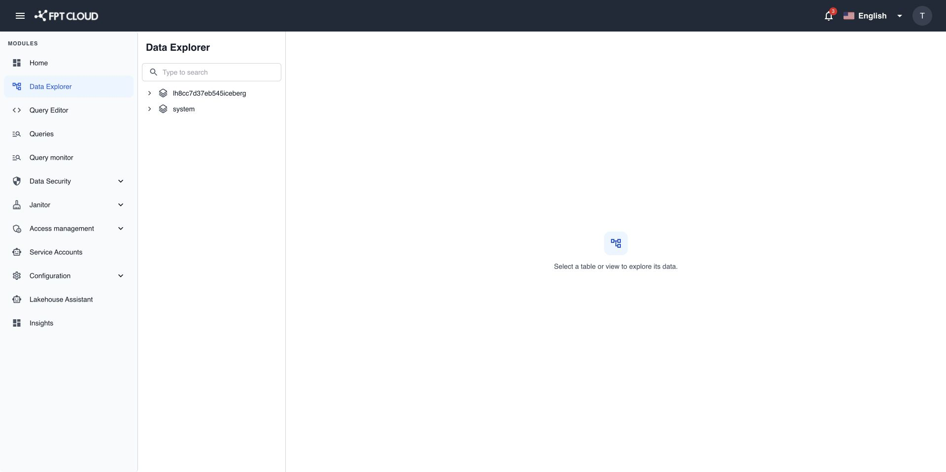 Data Explorer with the catalog tree on the left