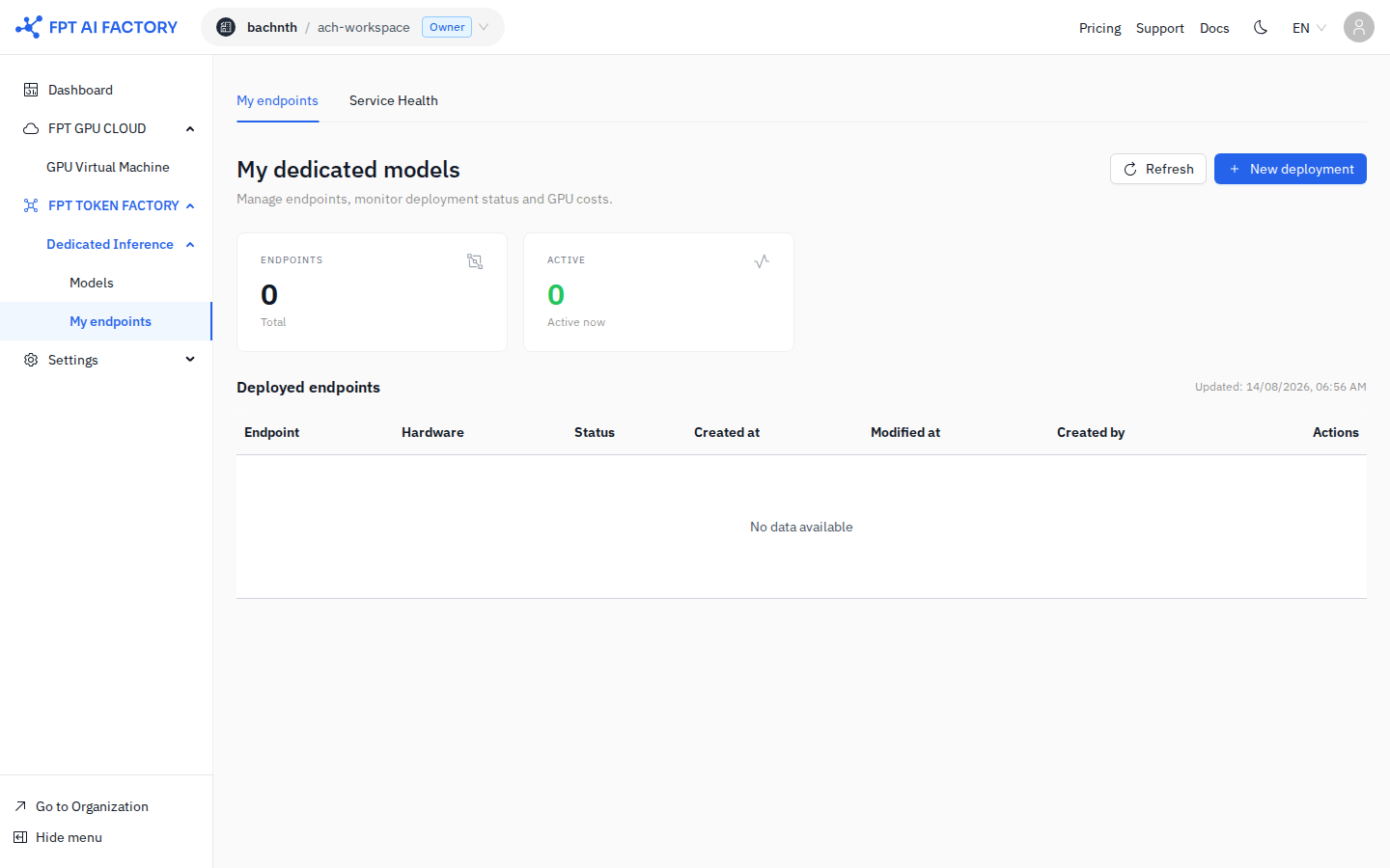 My endpoints tab showing endpoint statuses