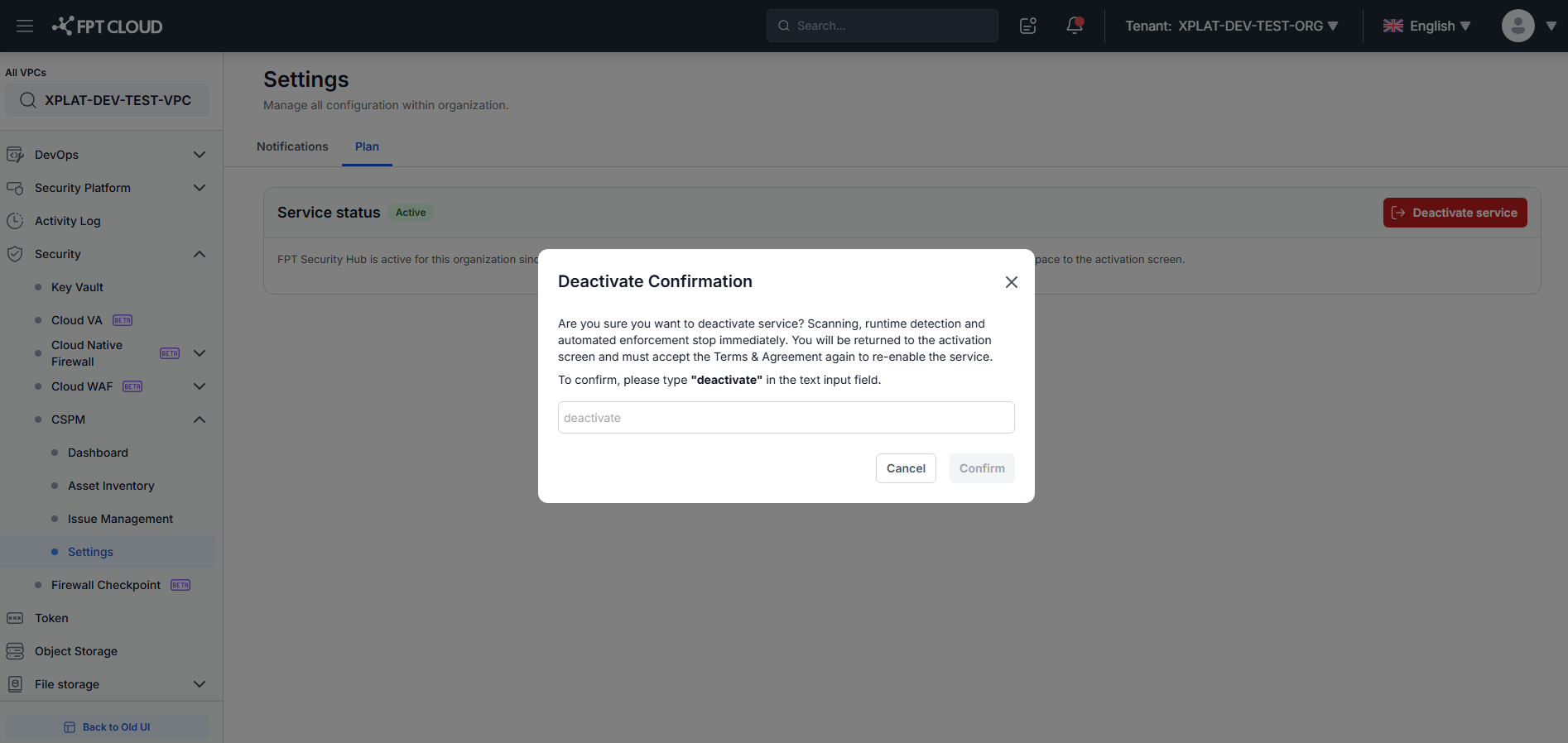 Deactivate Confirmation dialog