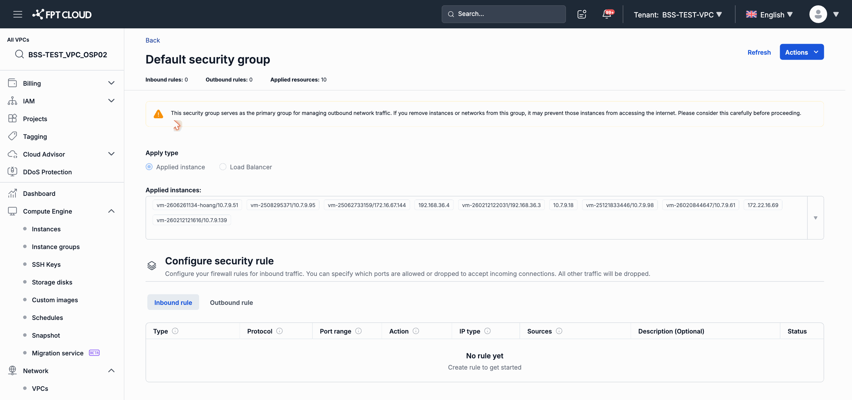Security Group detail page